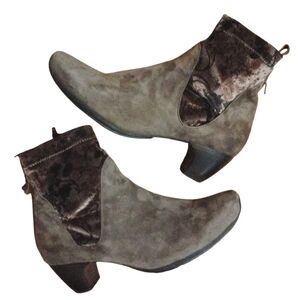 Think! Suede and Velvet Tapestry Ankle Boots Women's Gray Booties Size 9